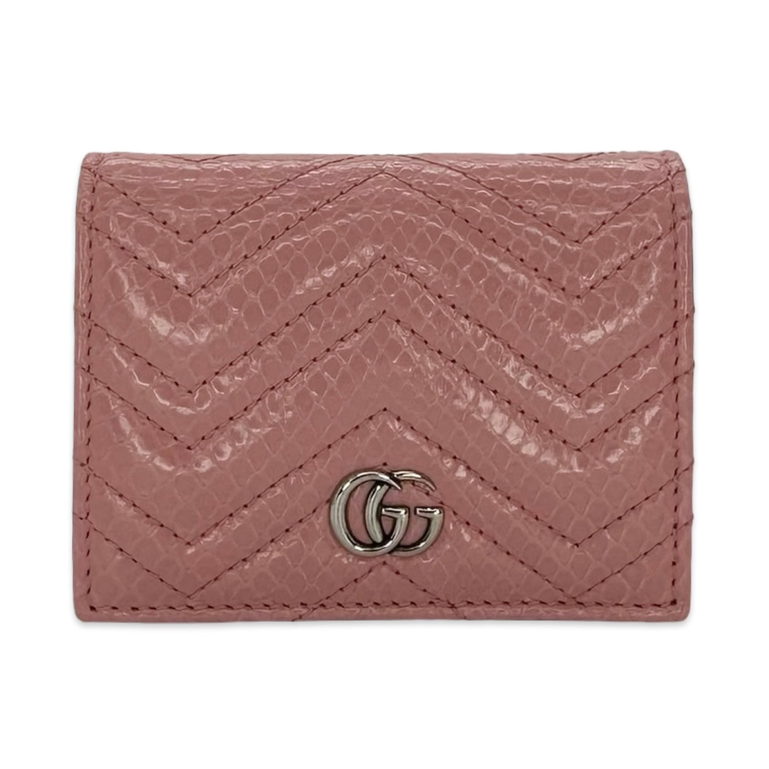 Gucci Quilted Snakeskin Embossed GG Marmont Compact Wallet
