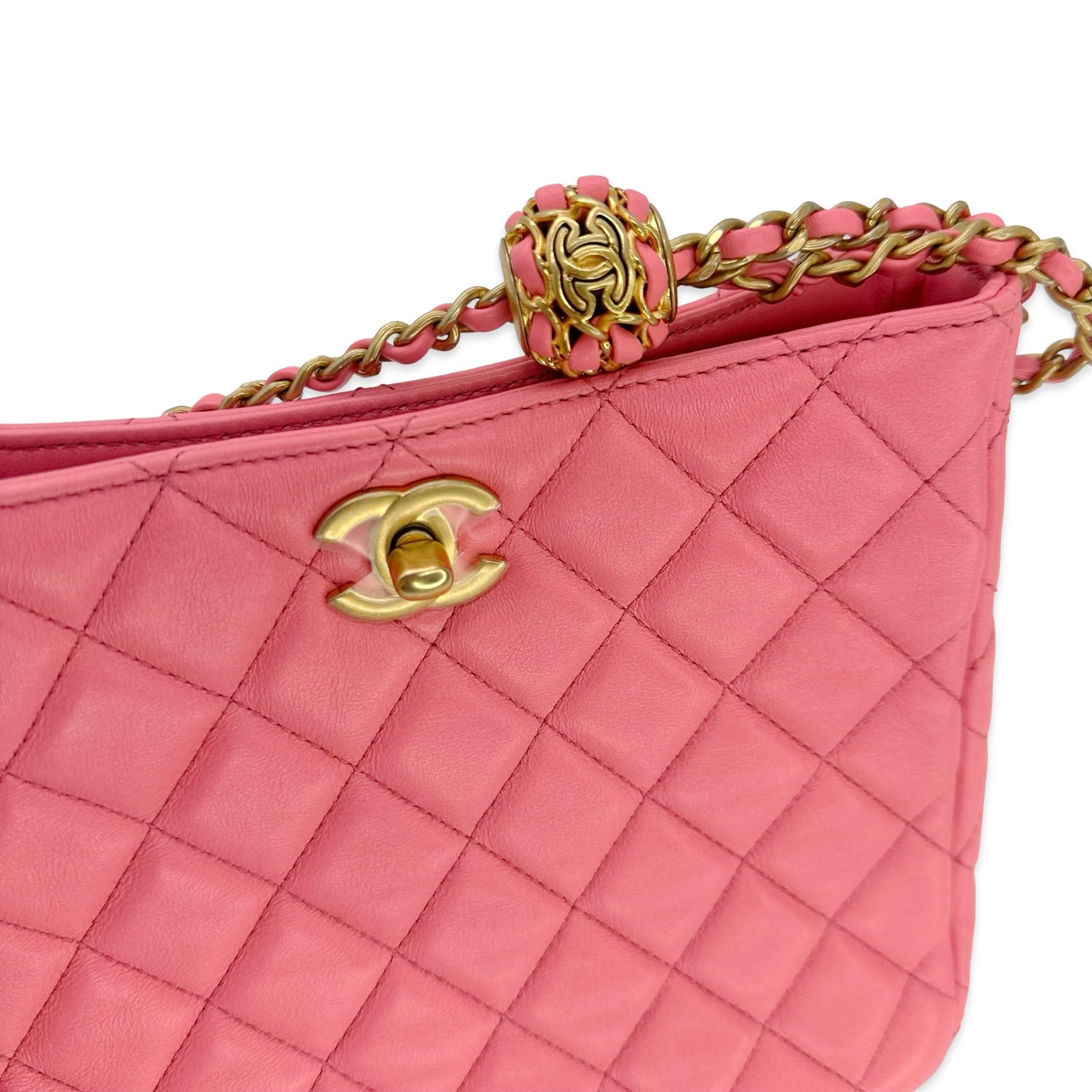 Chanel Quilted Lambskin Pearl Crush Chain Small Hobo