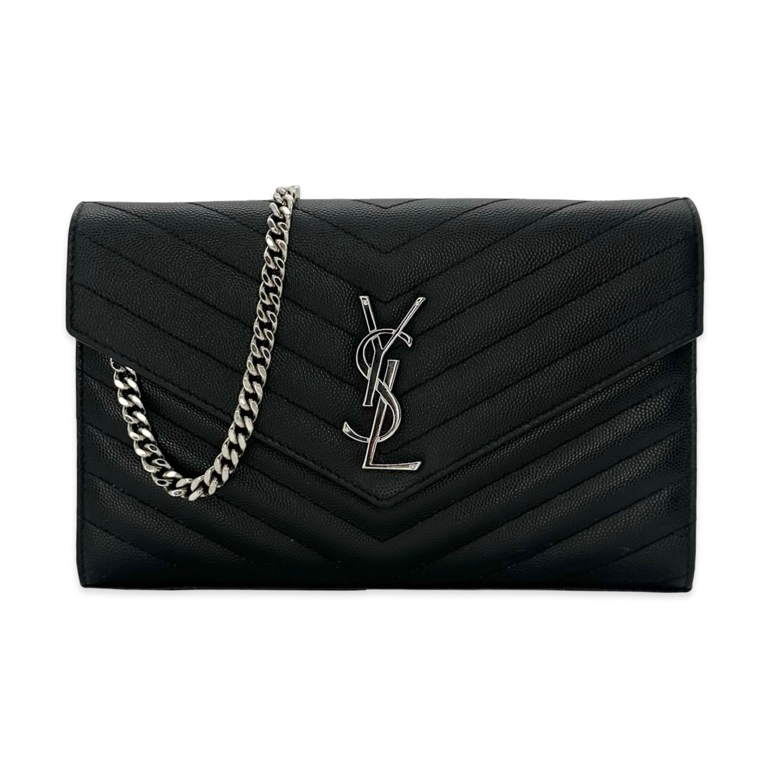 Saint Laurent Quilted Grain de Poudre Cassandre Wallet on a Chain