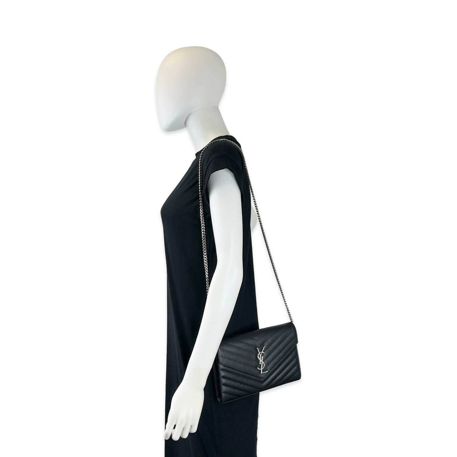 Saint Laurent Quilted Grain de Poudre Cassandre Wallet on a Chain