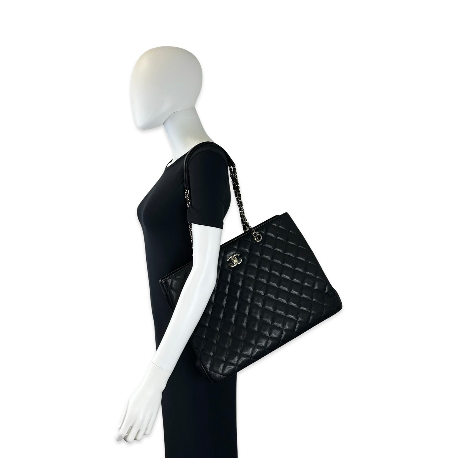 Chanel Quilted Caviar Large Twist Lock Shopping Tote