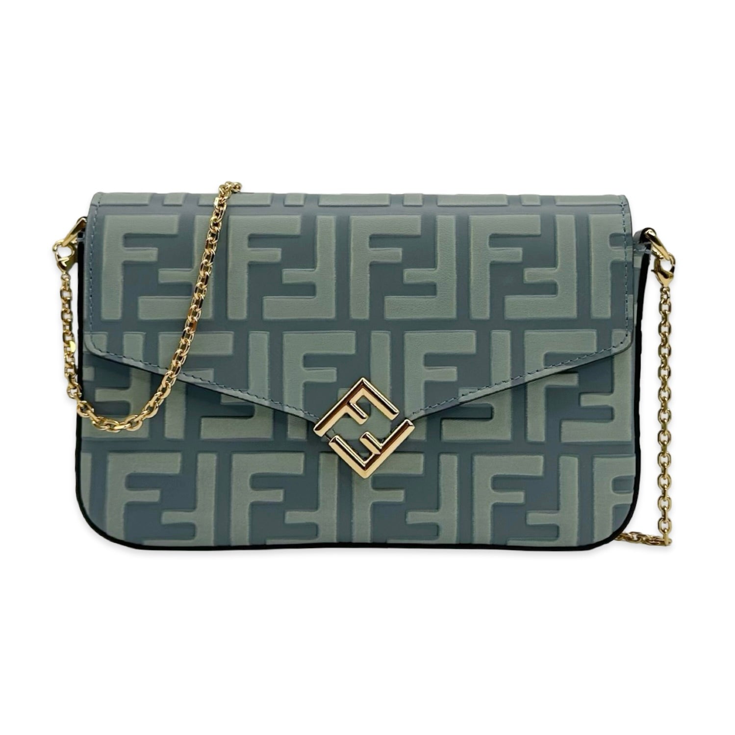 Fendi Embossed Leather FF Diamonds Chain Wallet