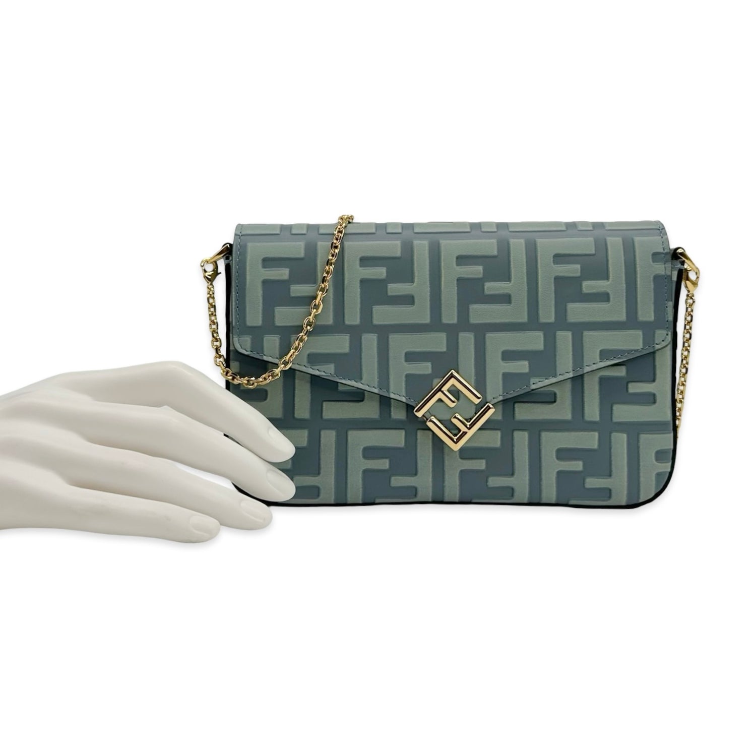 Fendi Embossed Leather FF Diamonds Chain Wallet