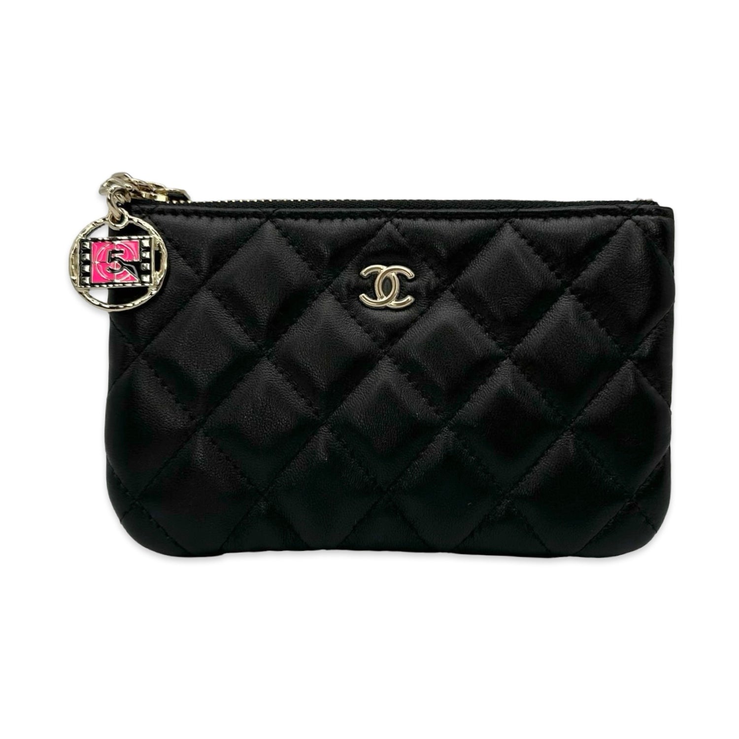 Chanel Quilted Lambskin Small Charms Zip Pouch O Case