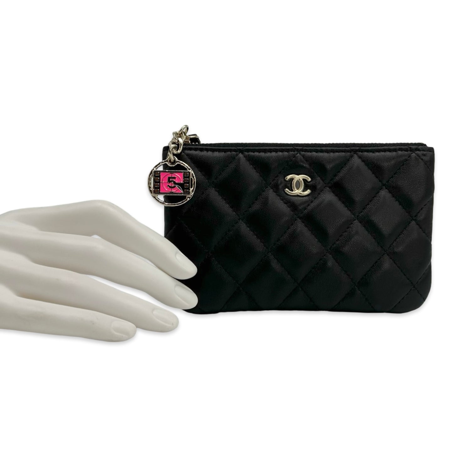 Chanel Quilted Lambskin Small Charms Zip Pouch O Case