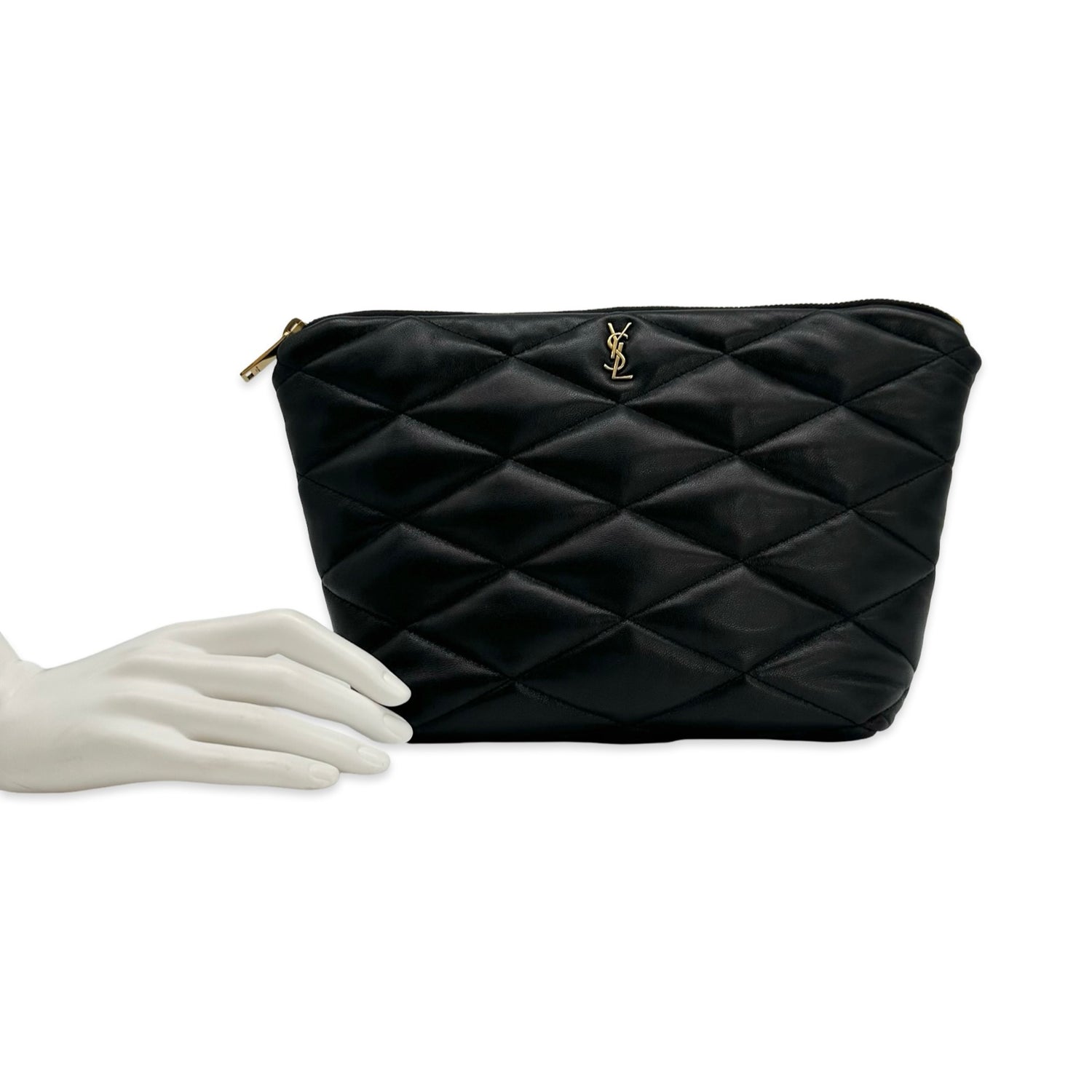 Saint Laurent Quilted Lambskin Zip Pouch Clutch