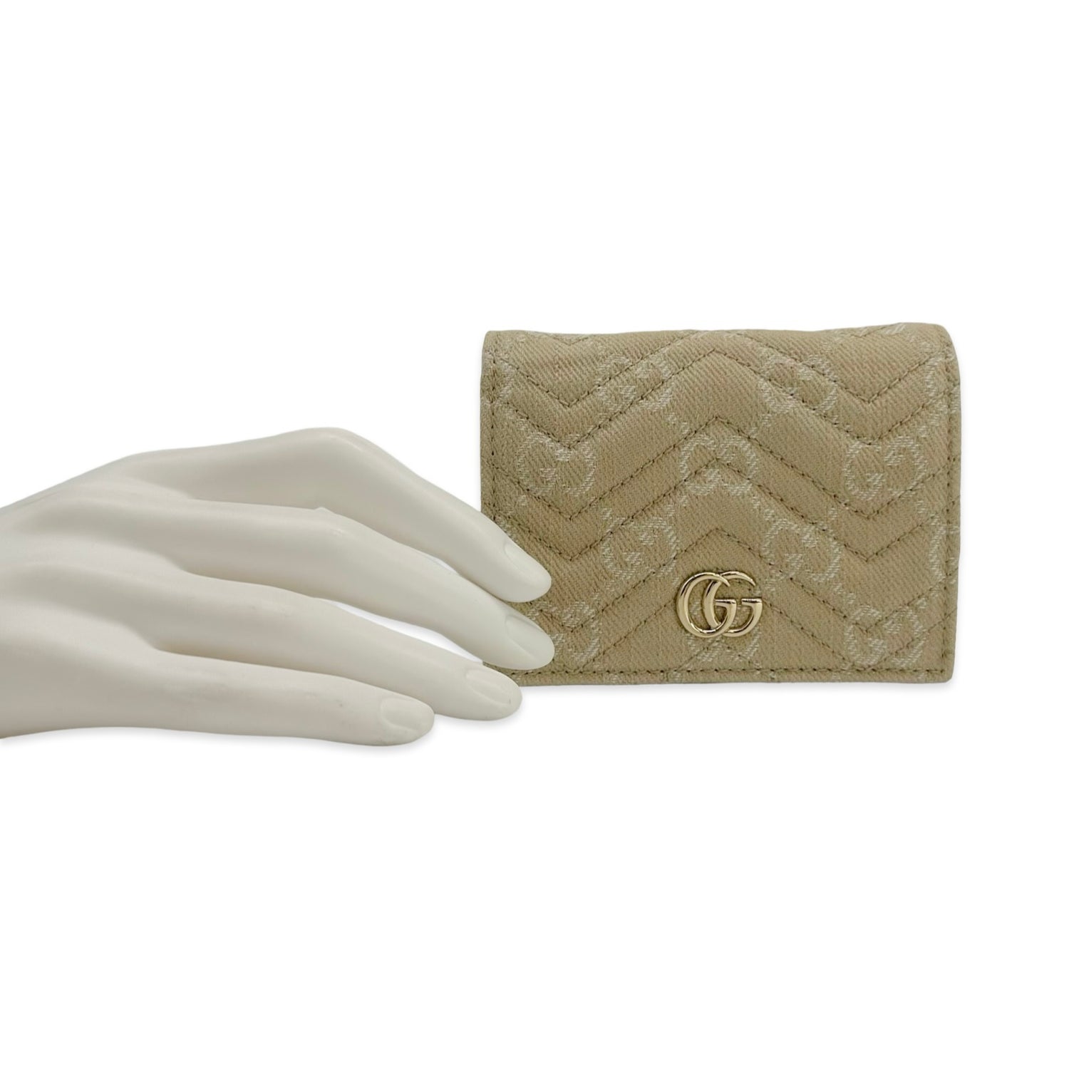 Gucci Quilted GG Canvas Marmont Mixed Media Compact Wallet