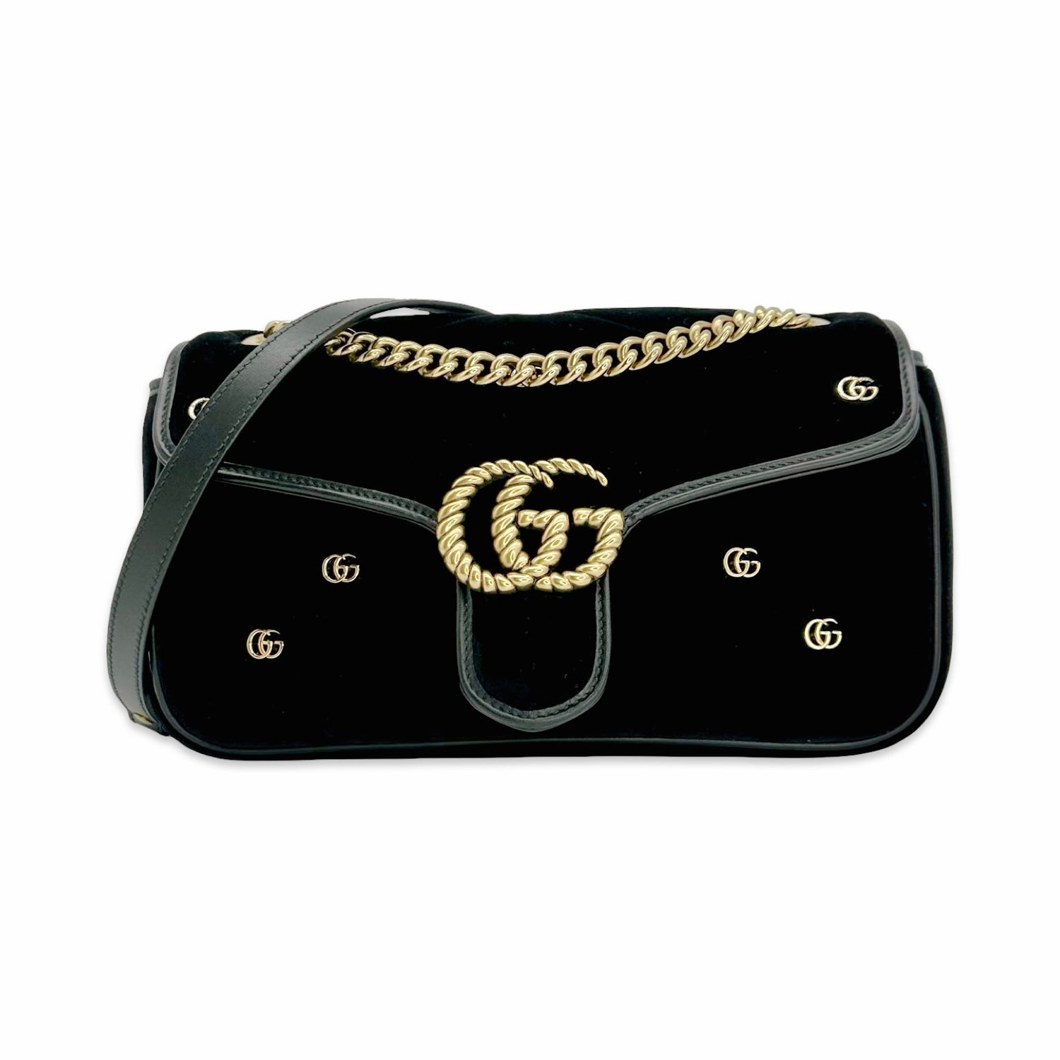 Gucci Quilted Velvet Charms Marmont Flap Bag