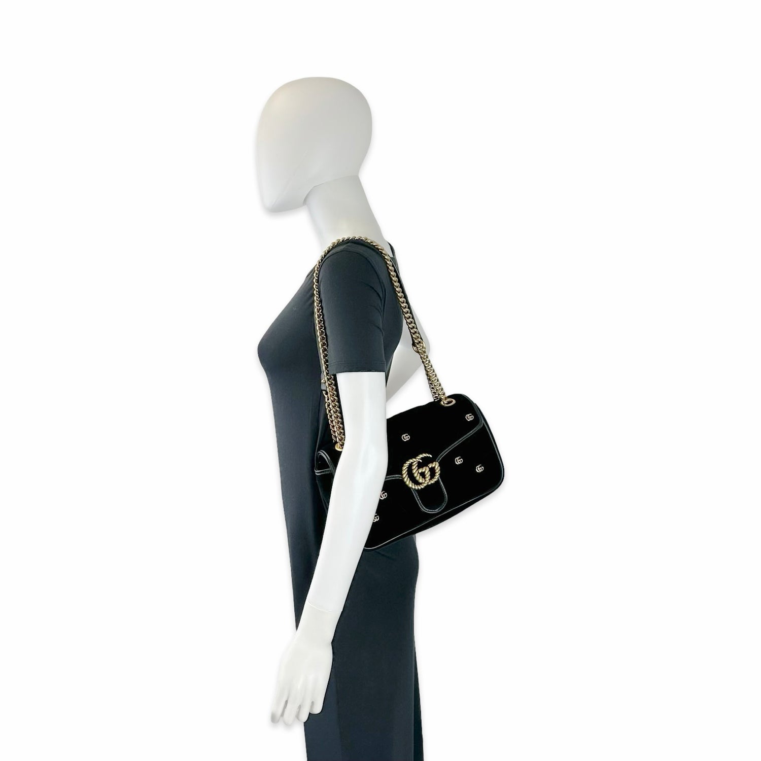 Gucci Quilted Velvet Charms Marmont Flap Bag