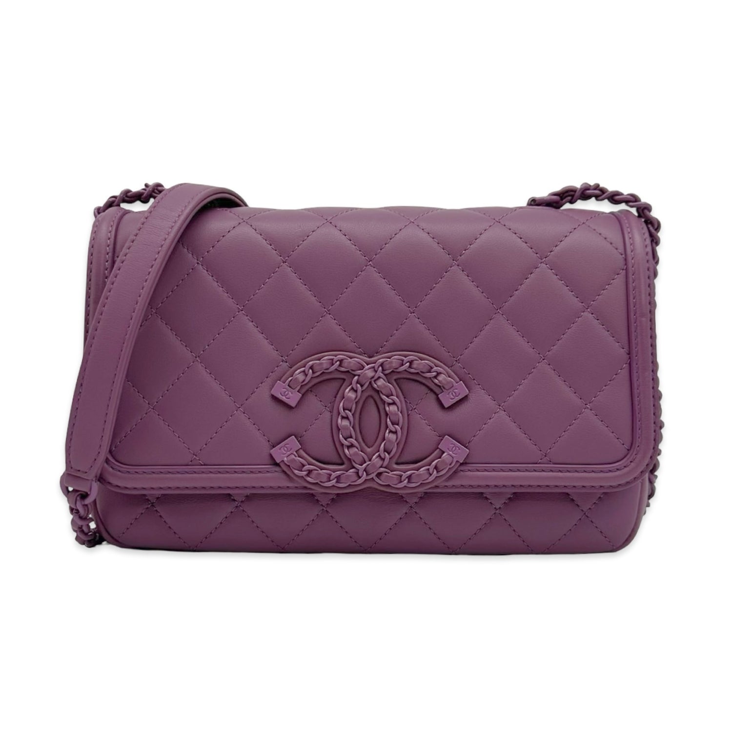 Chanel Quilted Lambskin Monochrome Filigree Small Flap Bag