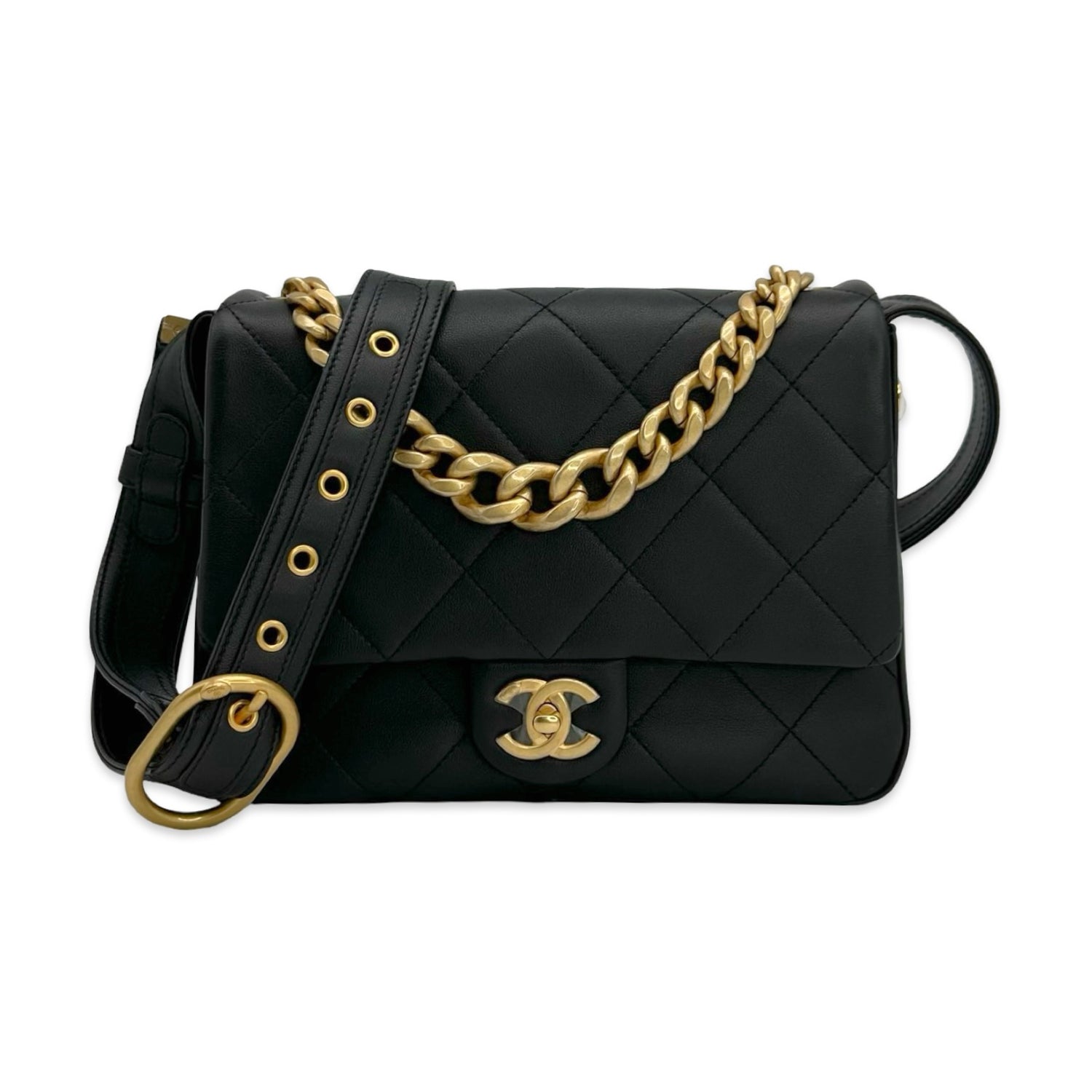 Chanel Quilted Lambskin CC Twist Lock Chain Handle Messenger