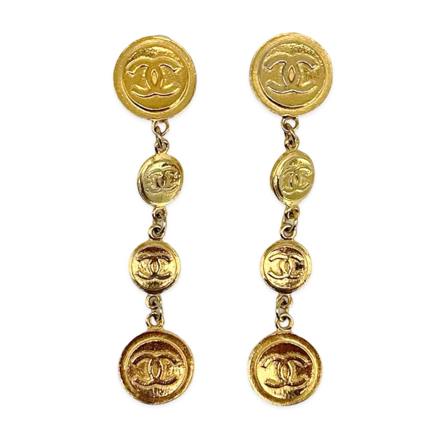 Chanel Medallion Dangle Drop Clip On Earrings