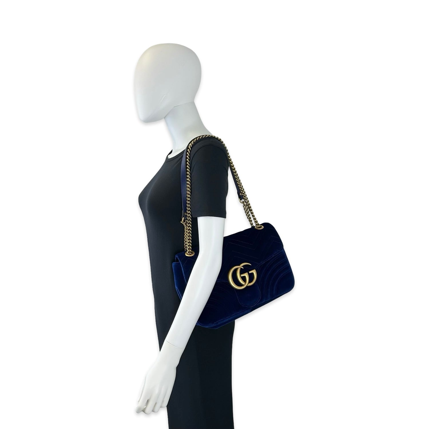 Gucci Quilted Velvet Medium GG Marmont Flap Bag