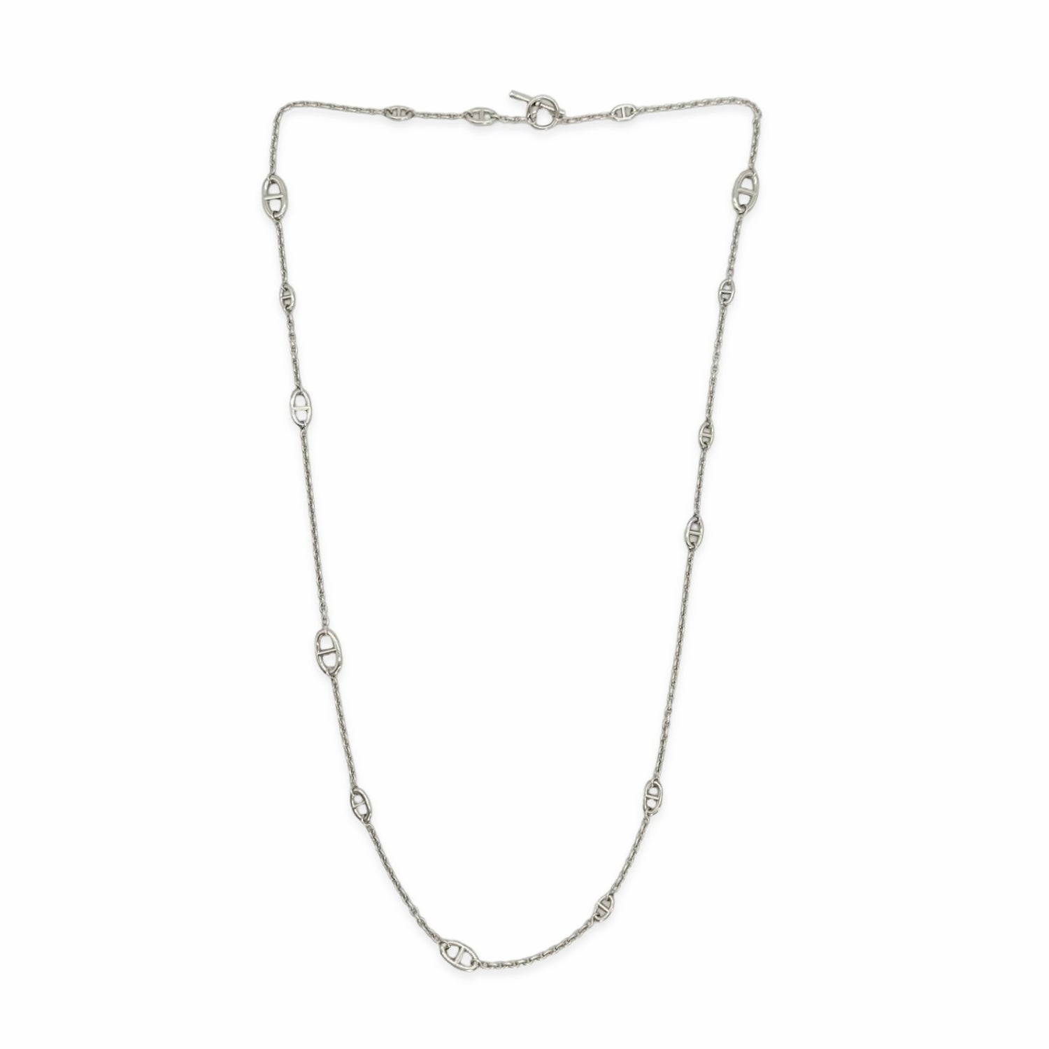 Hermes Sterling Silver Long Farandole Horsebit Necklace 120
