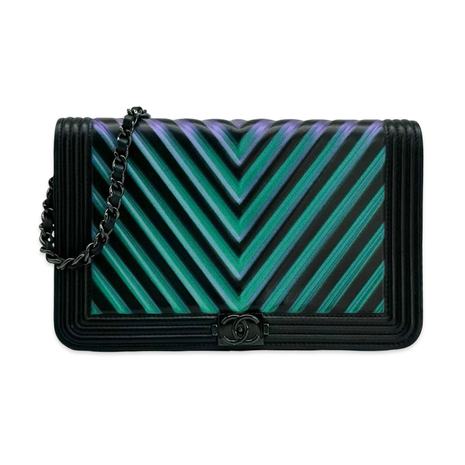 Chanel Chevron Lambskin Embossed Boy Wallet on a Chain