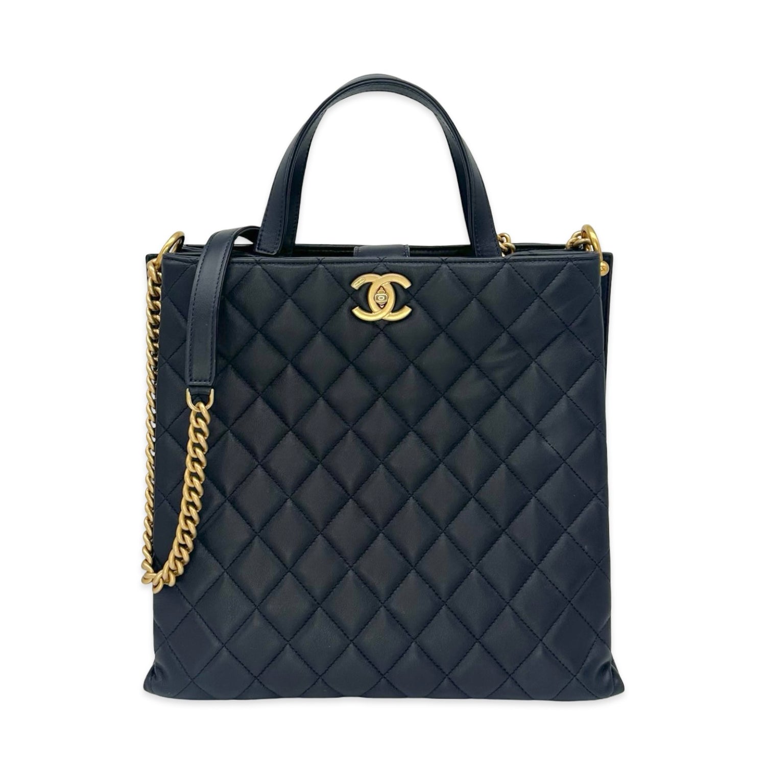 Chanel Quilted Lambskin Vertical Twist Lock Tote