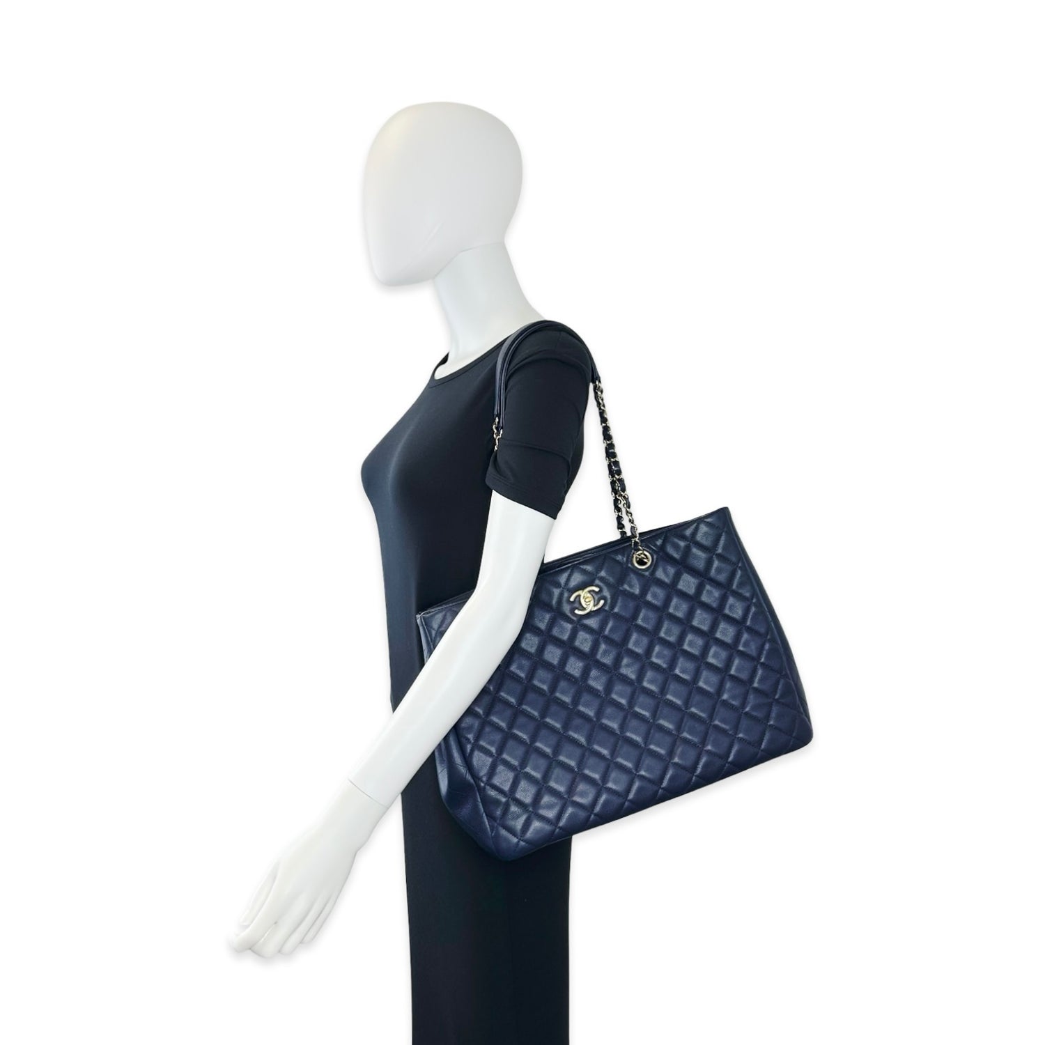 Chanel Quilted Caviar Twist Lock Shopping Tote
