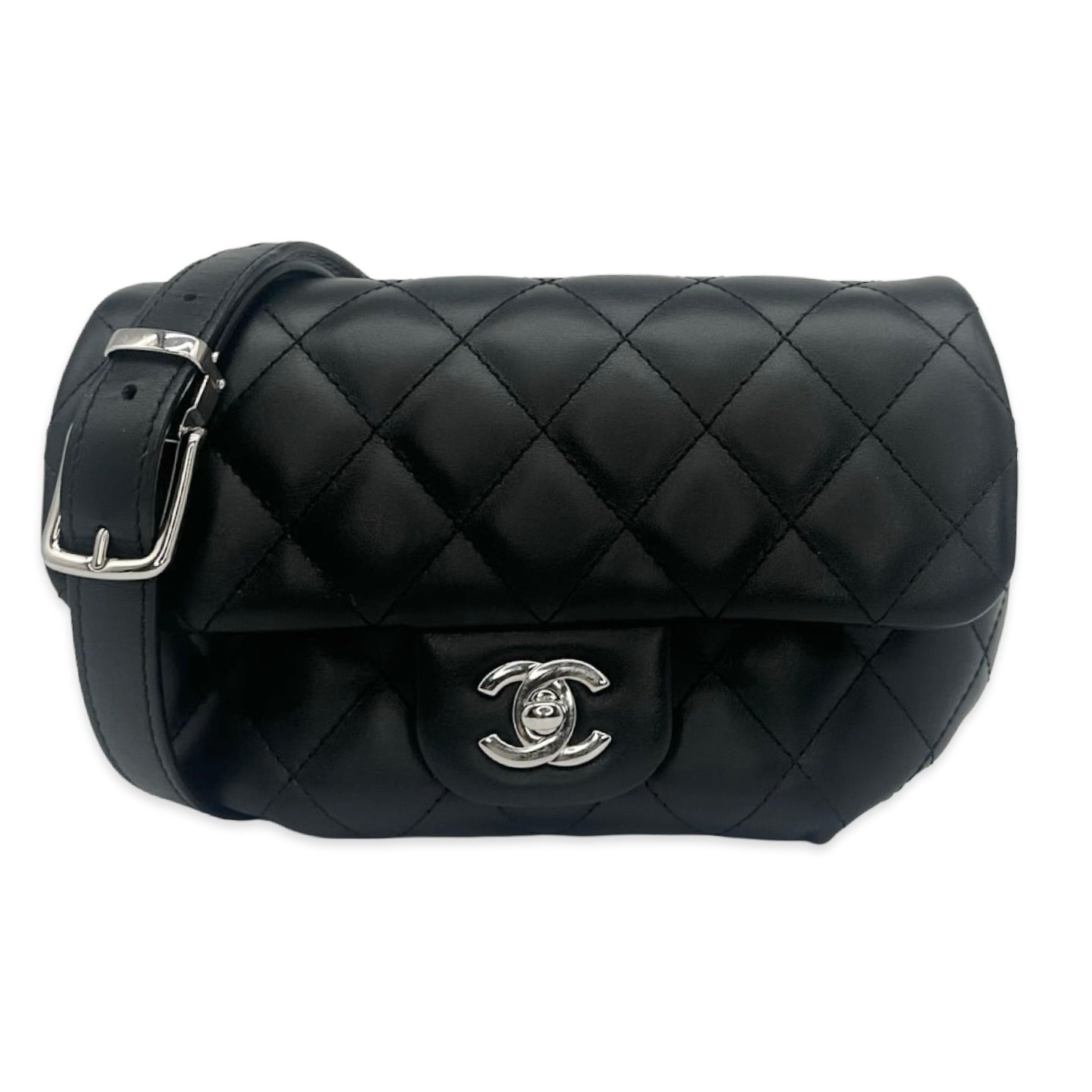 Chanel Quilted Lambskin CC Twist Lock Chain Belt Bag