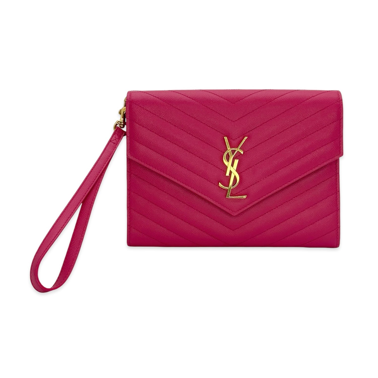 Saint Laurent Quilted Grain de Poudre Envelope Wristlet