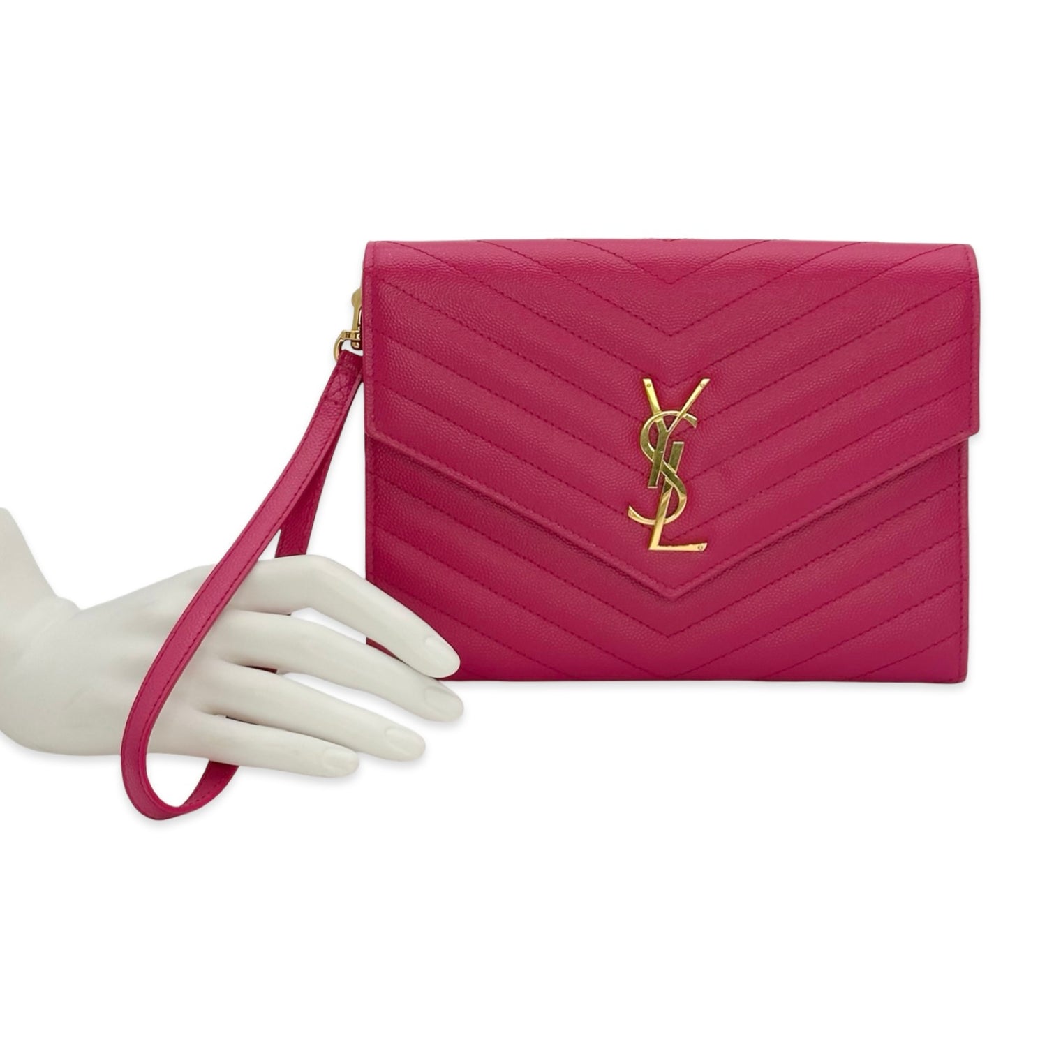 Saint Laurent Quilted Grain de Poudre Envelope Wristlet