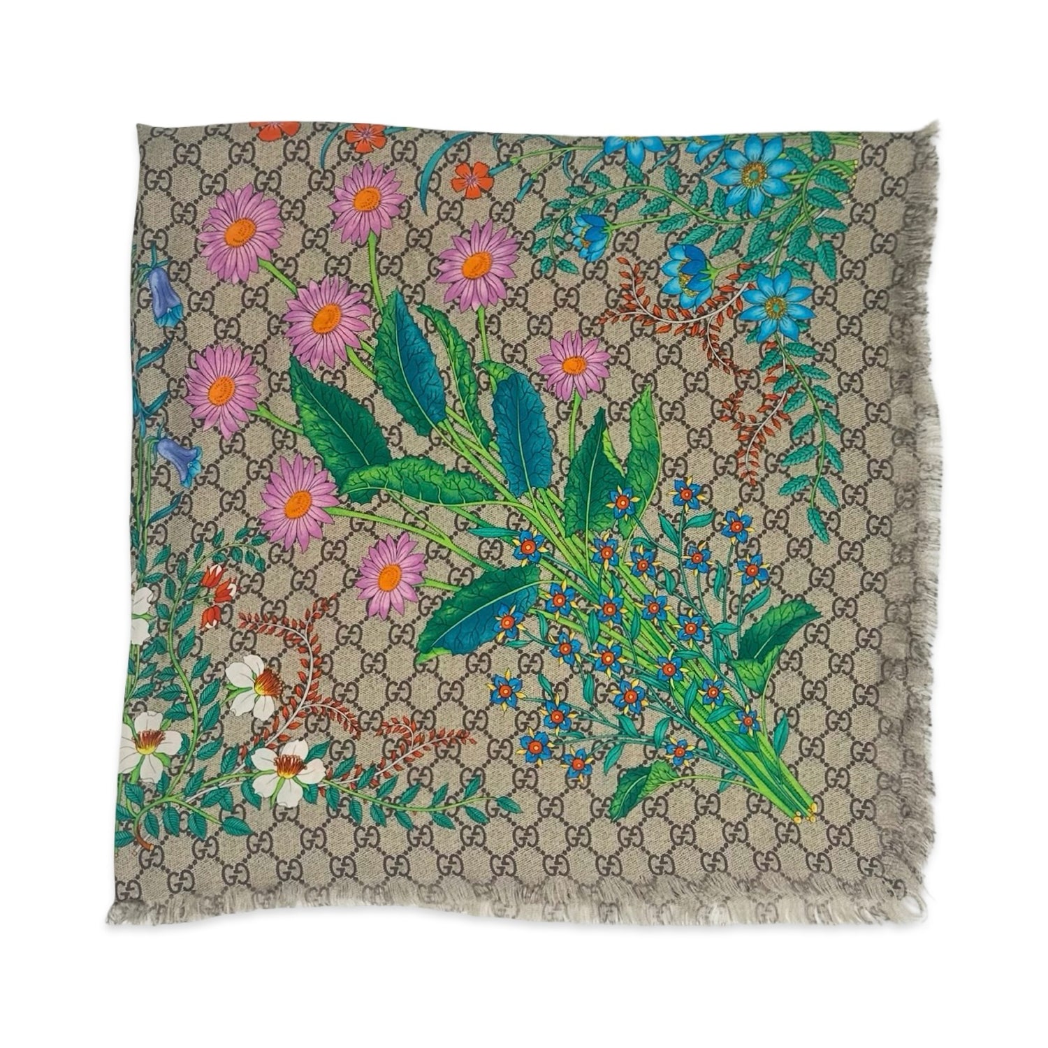 Gucci Silk GG Floral Scarf