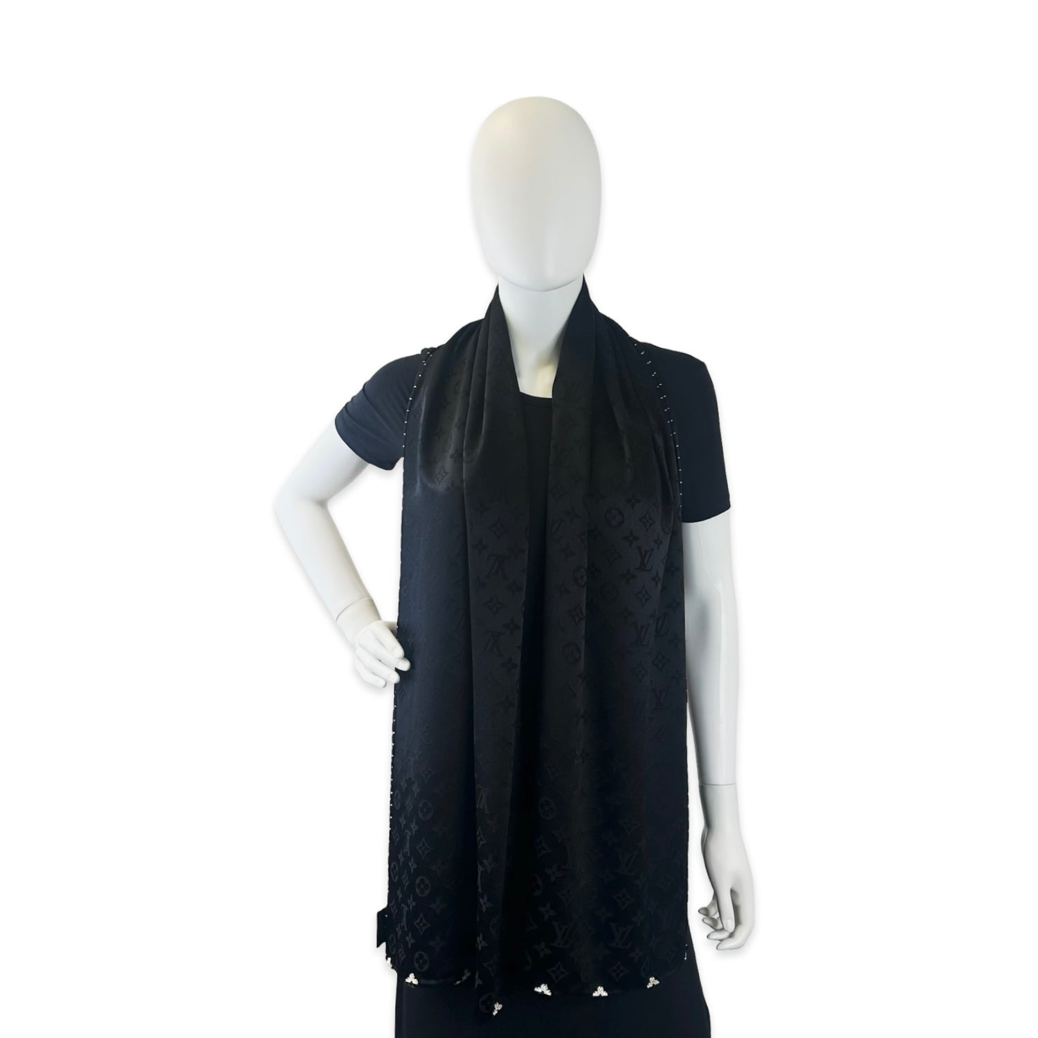 Louis Vuitton Silk Monogram Crystal Scarf Shawl