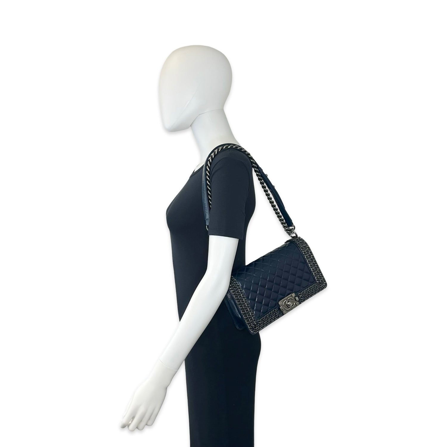 Chanel Quilted Aged Calfskin Chain Around 3 Chain Medium Boy Bag
