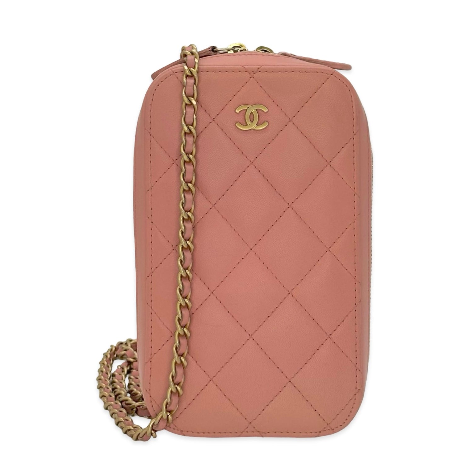 Chanel Quilted Lambskin Zip Phone Holder Crossbody