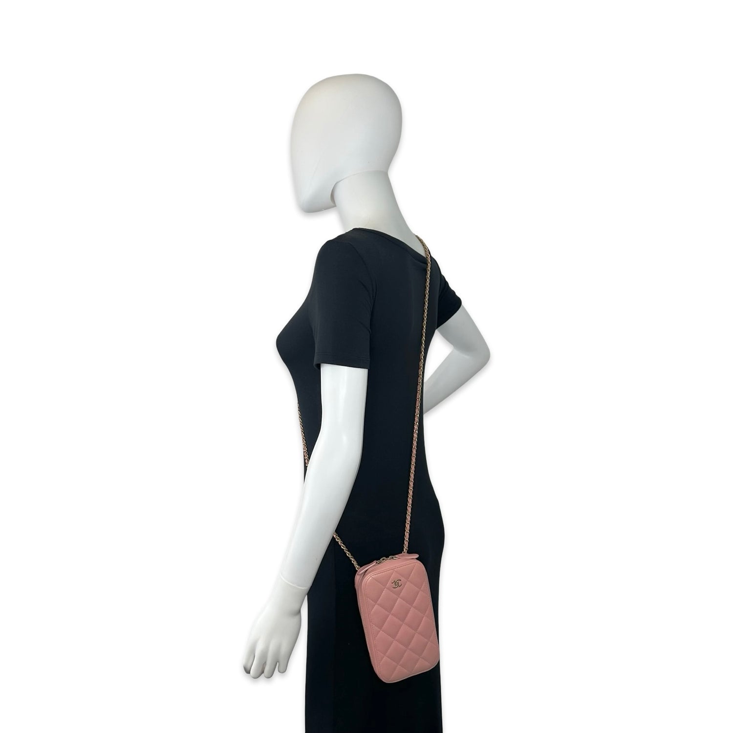 Chanel Quilted Lambskin Zip Phone Holder Crossbody