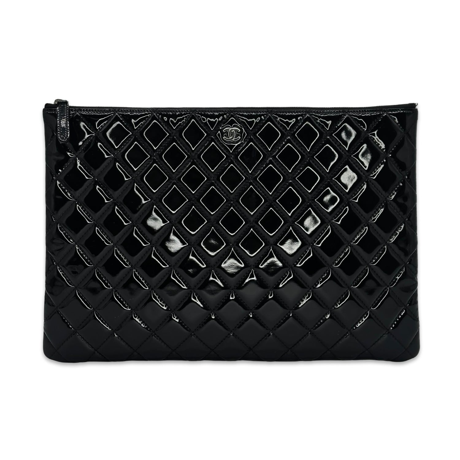 Chanel Quilted Patent Leather Large Zip O Case Pouch