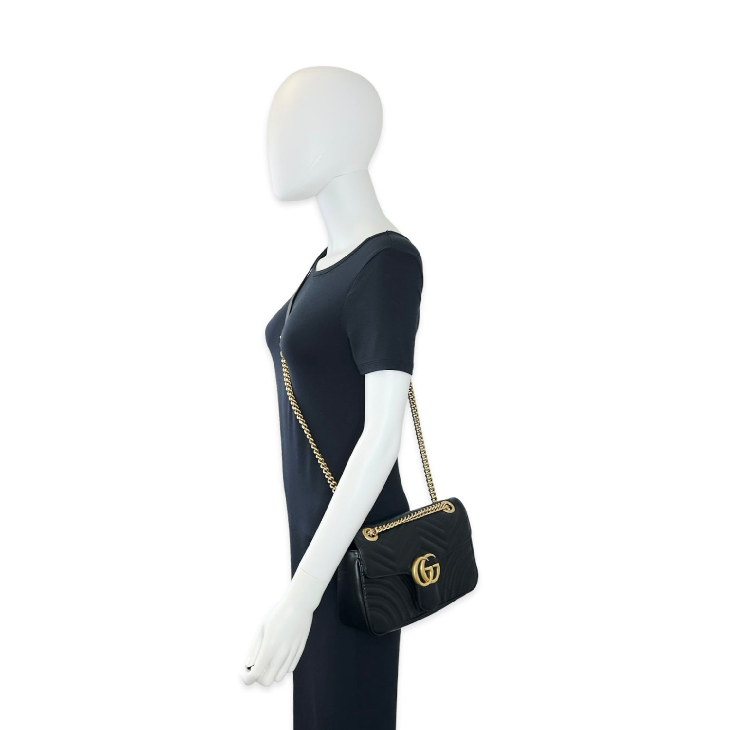 Gucci Quilted Calfskin GG Marmont Flap Shoulder Bag