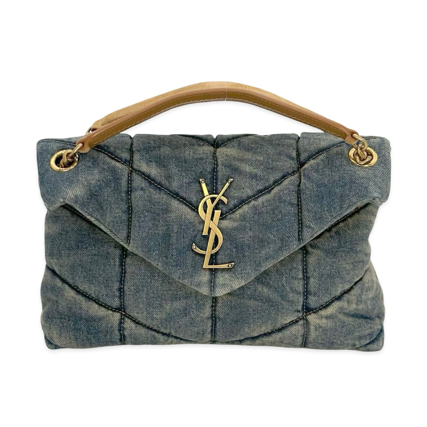 Saint Laurent Quilted Denim Small Lou Puffer