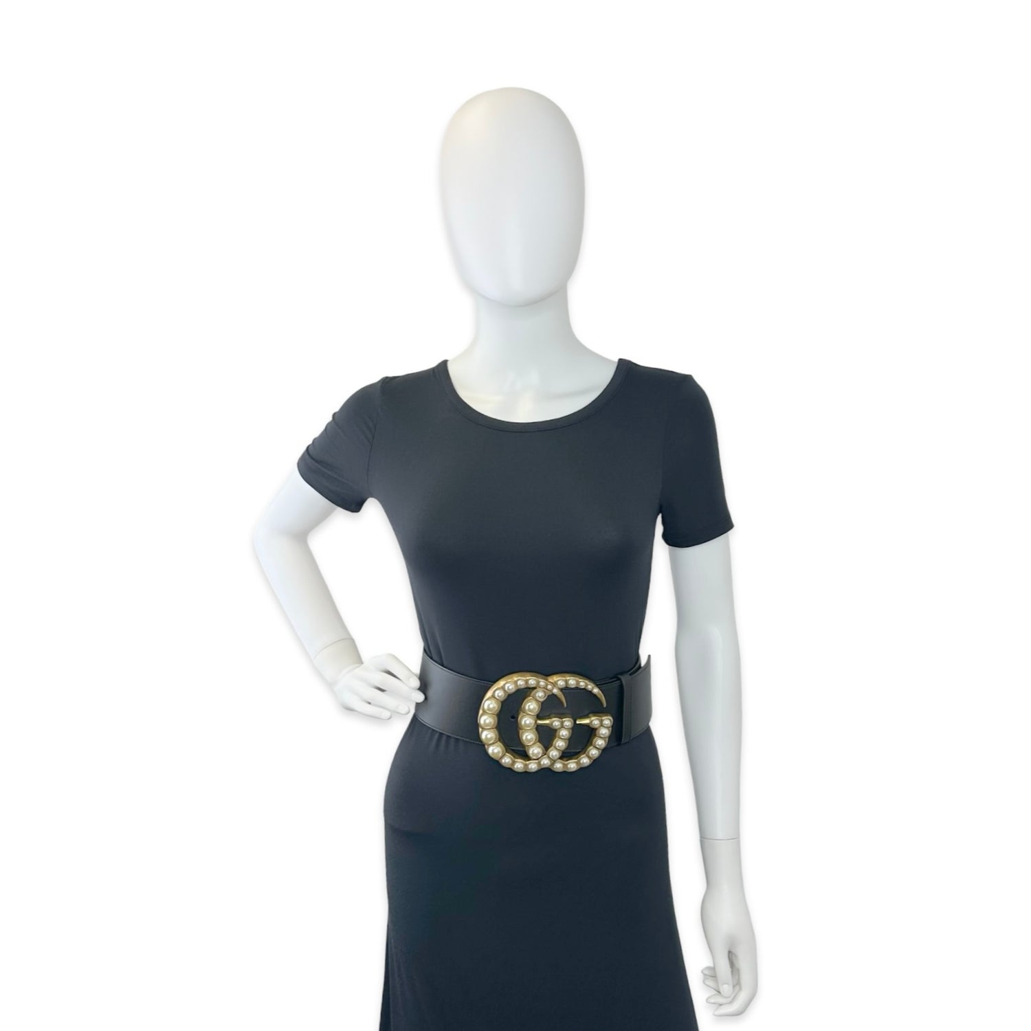 Gucci Calfskin Jumbo GG Marmont Pearl Wide Belt