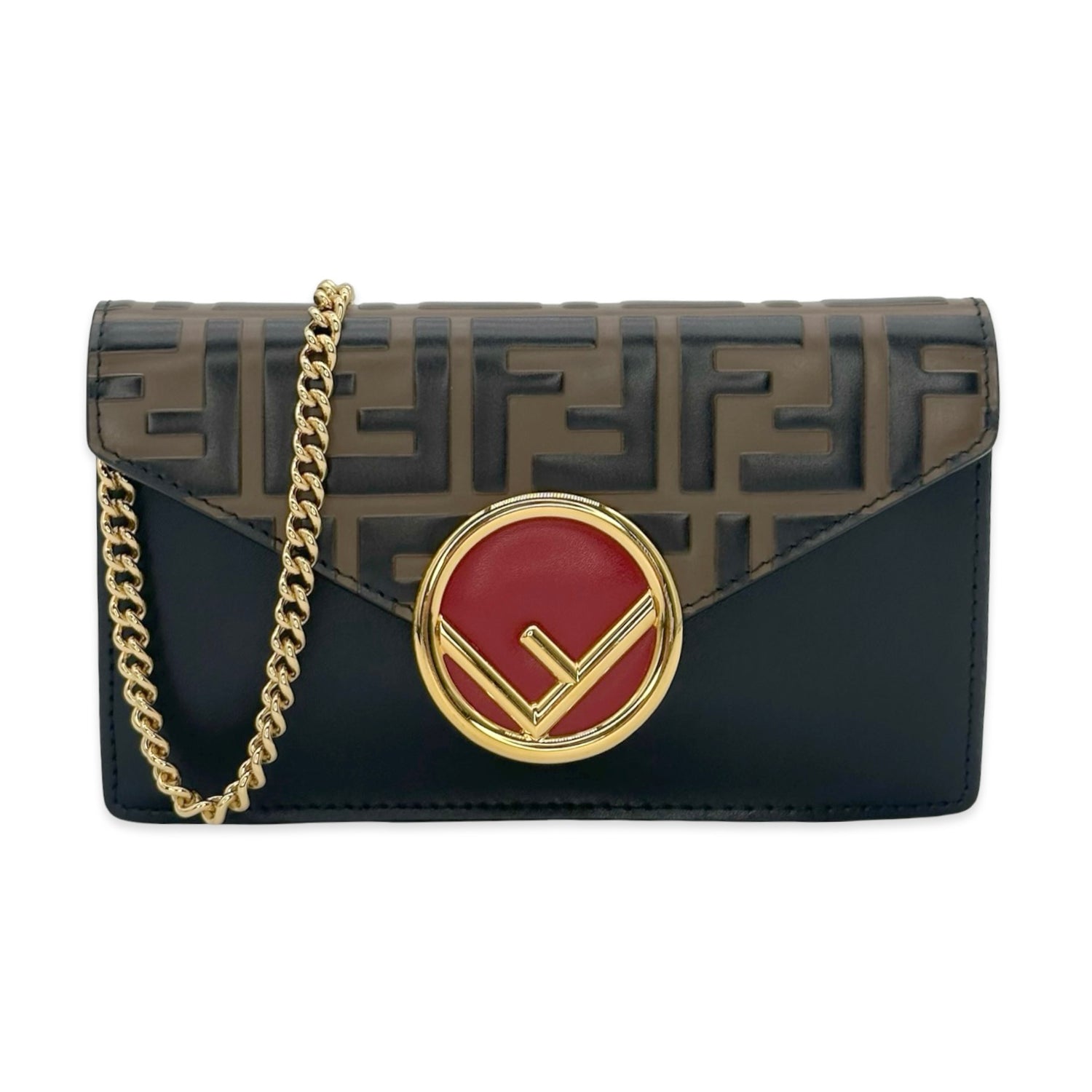 Fendi FF Embossed Envelope Belt Bag Chain Wallet