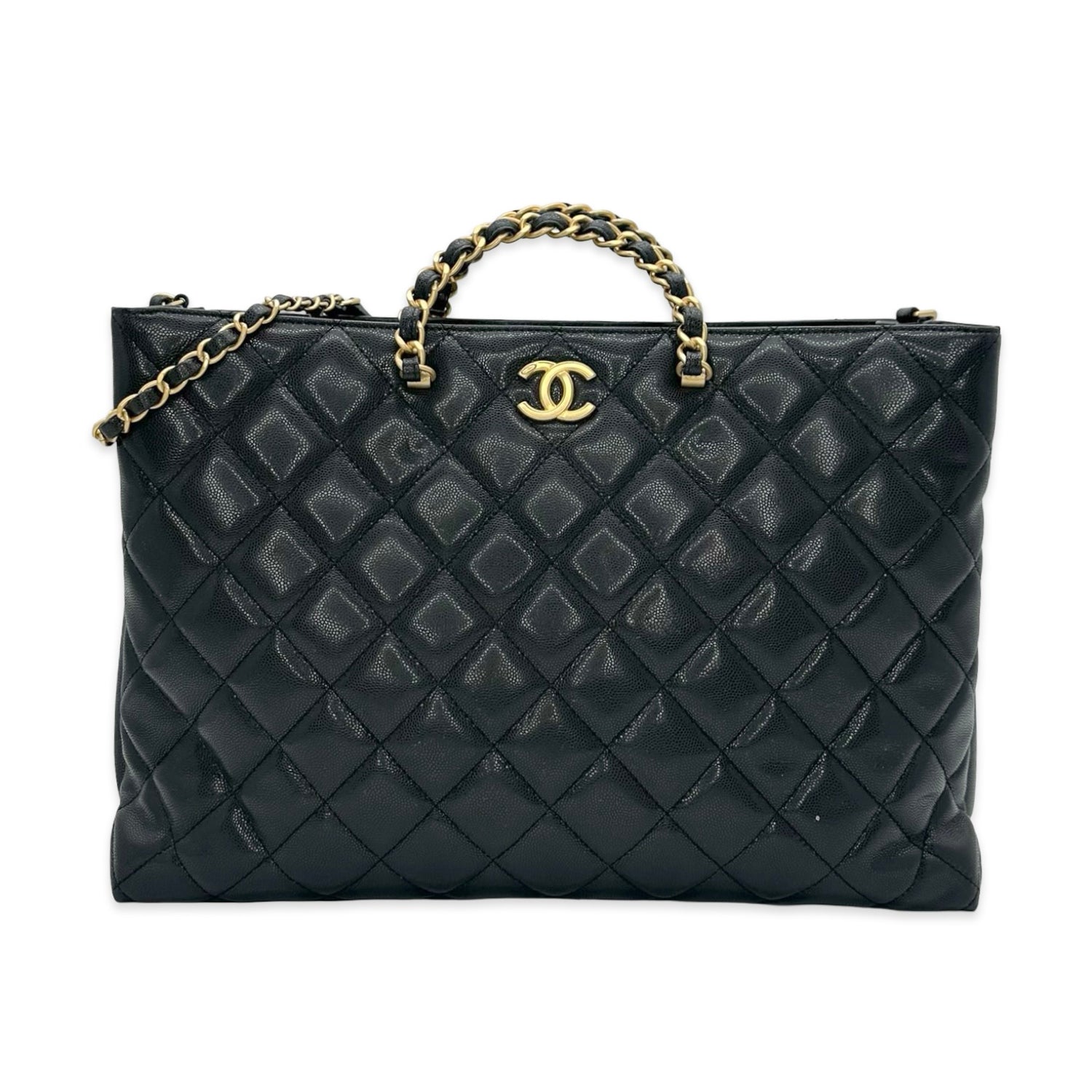 Quilted Caviar Braided Chain Handle Shopping Tote