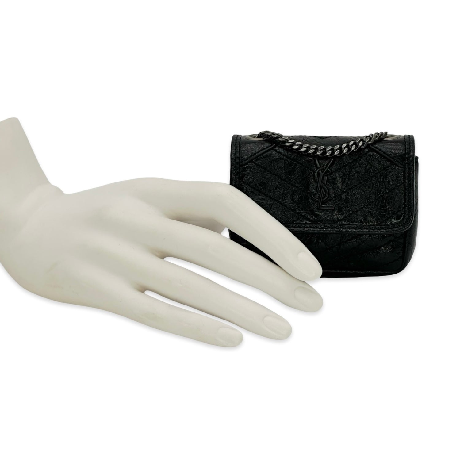 Quilted Crinkle Calfskin Micro Niki Pouch