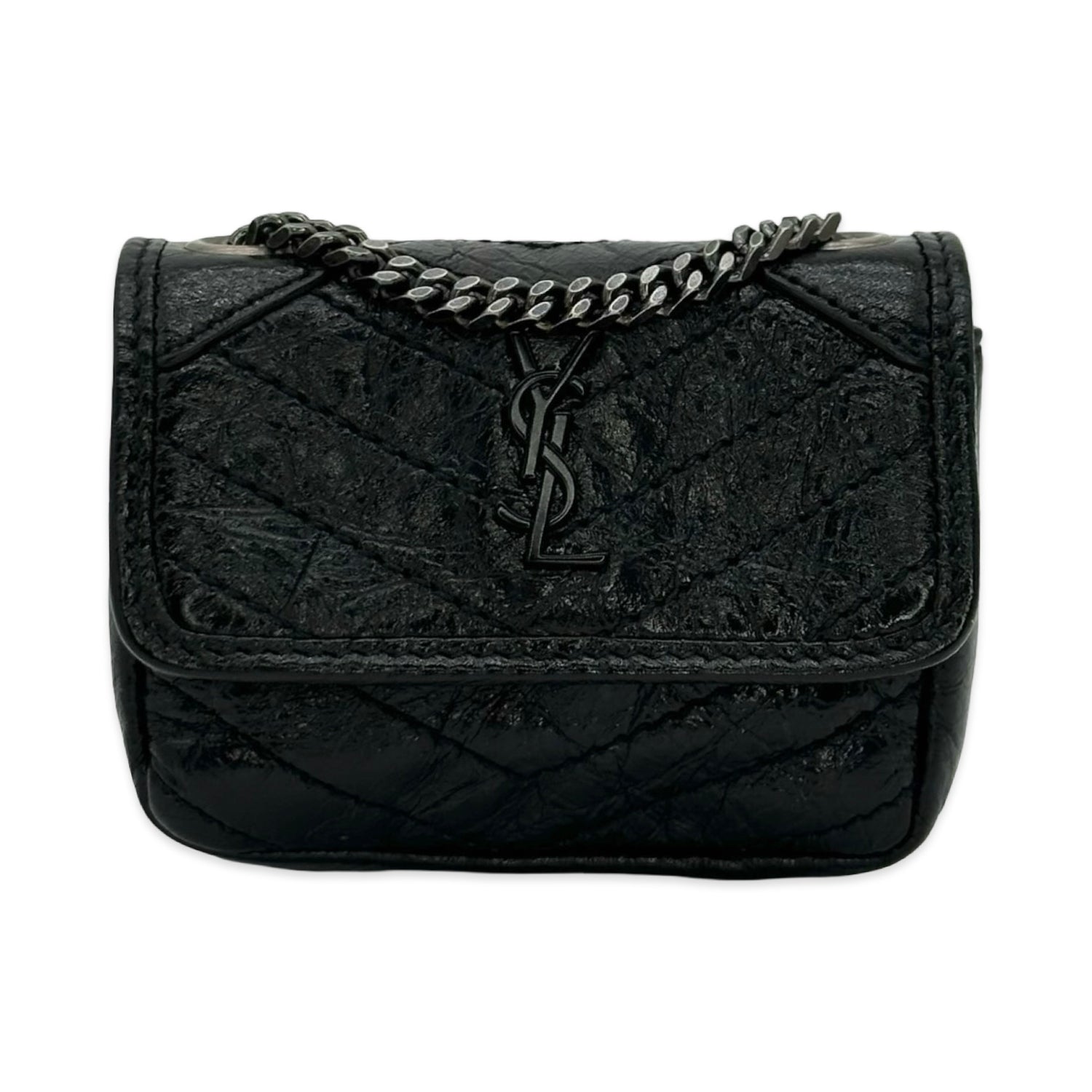 Quilted Crinkle Calfskin Micro Niki Pouch
