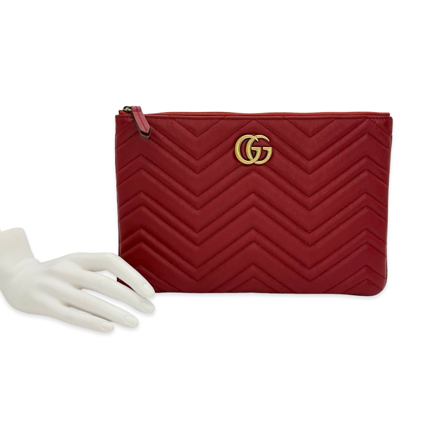 Gucci Quilted Leather GG Marmont Zip Pouch Clutch