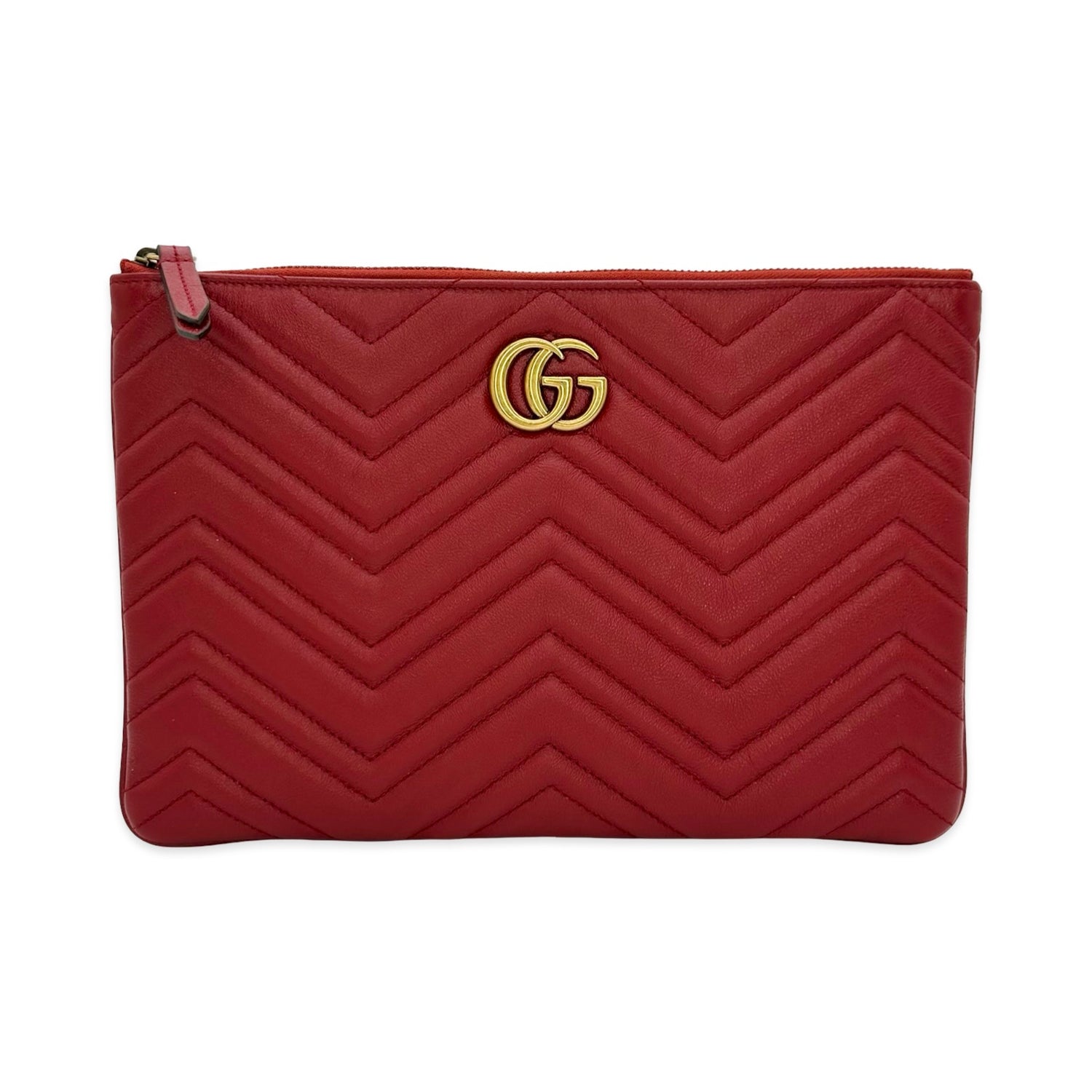 Gucci Quilted Leather GG Marmont Zip Pouch Clutch