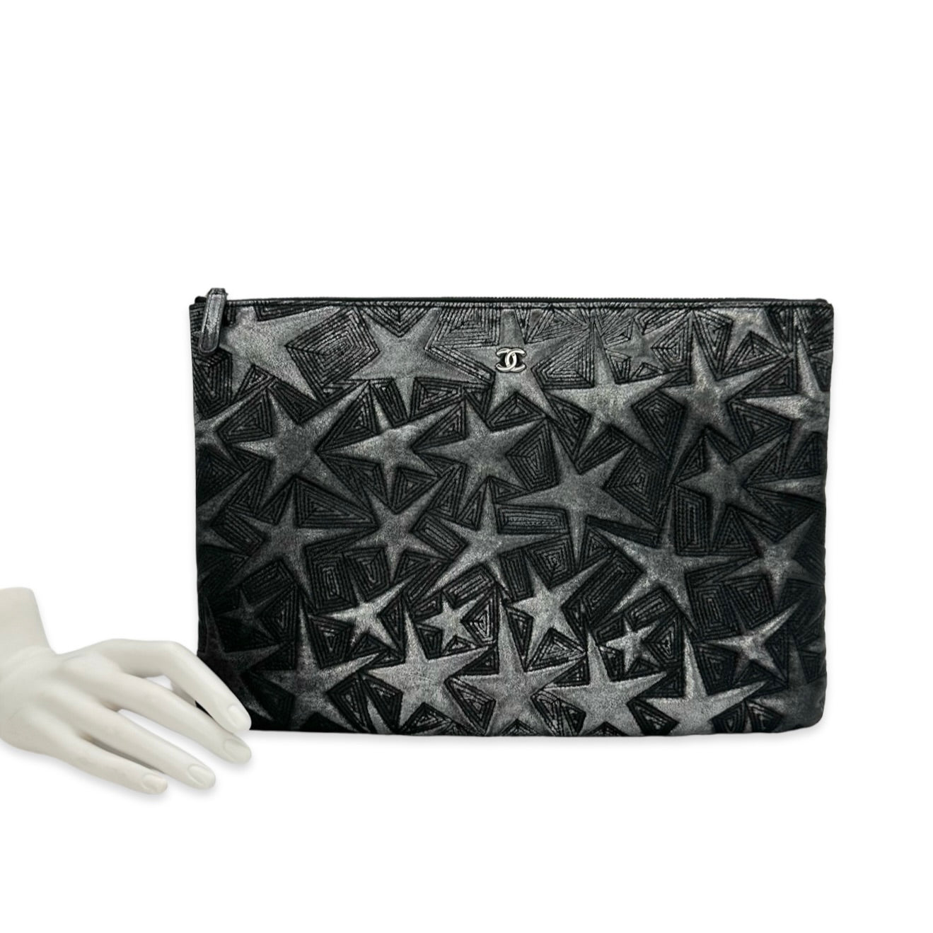 Quilted Embossed Lambskin Star Large O Case Zipped Pouch