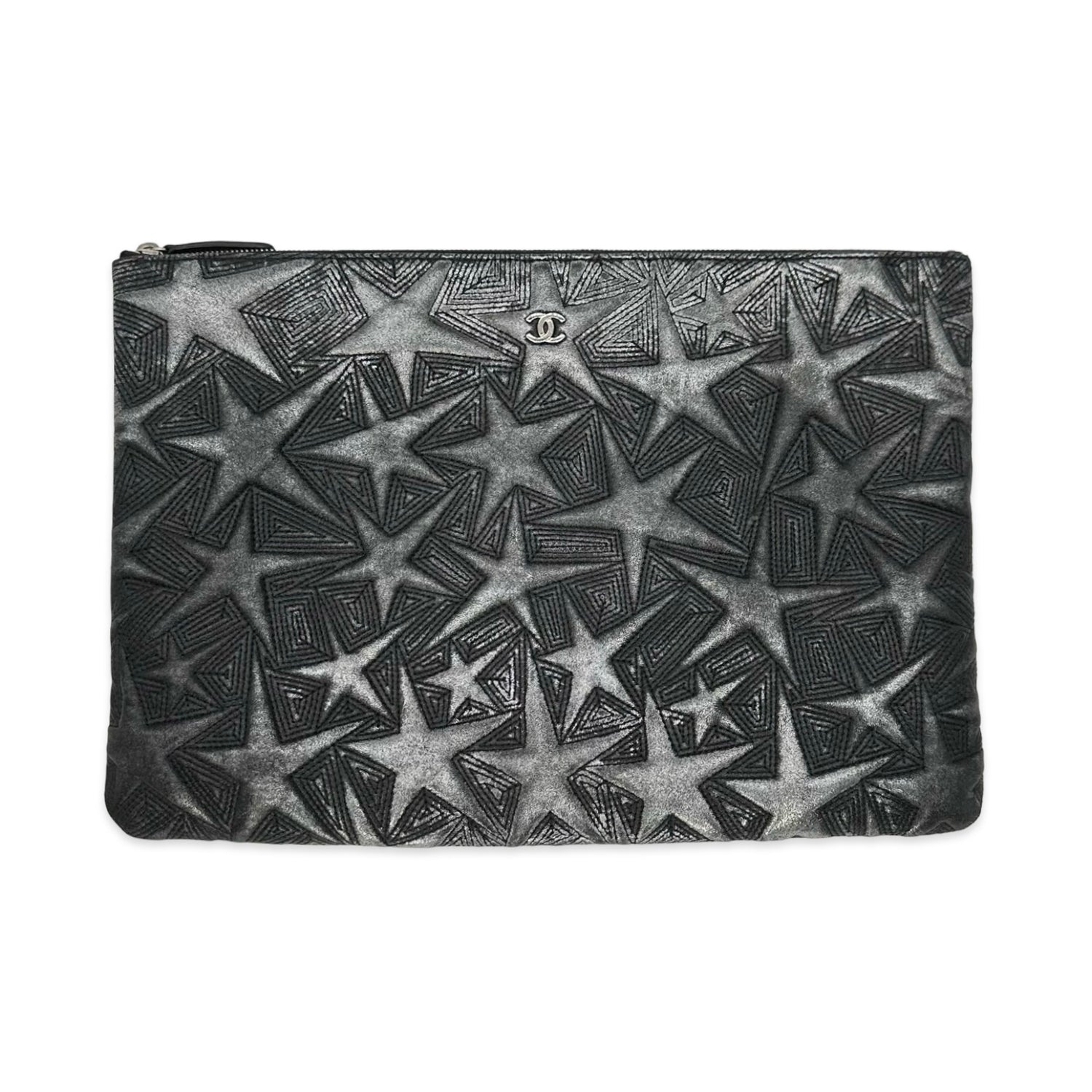 Quilted Embossed Lambskin Star Large O Case Zipped Pouch