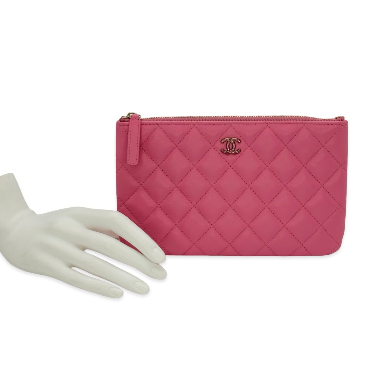 Quilted Lambskin Small O Case Zipped Pouch