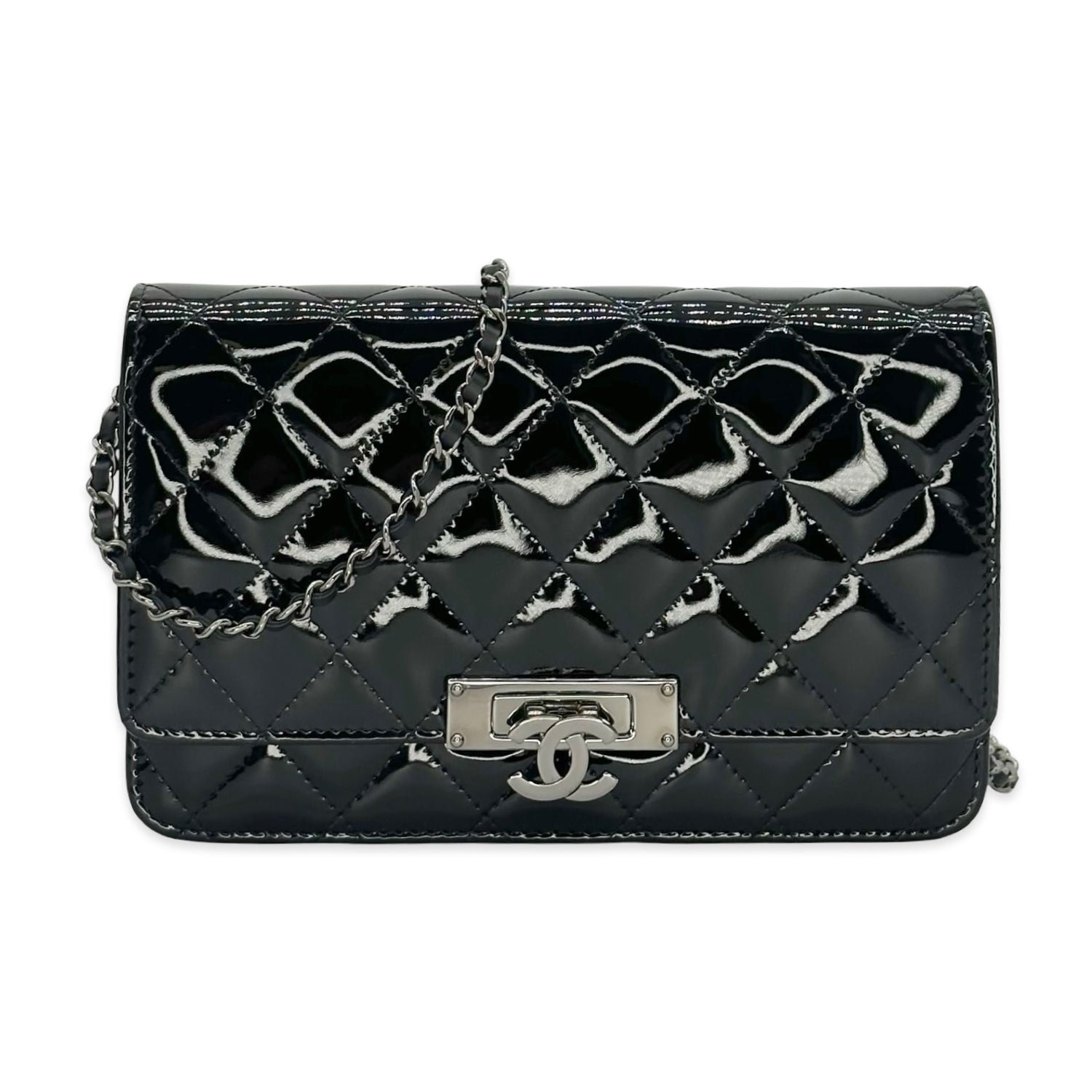 Quilted Patent Leather Golden Class Wallet on a Chain