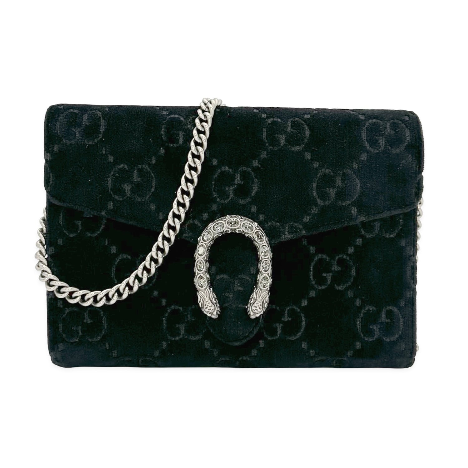 Gucci GG Velvet Embroidered Dionysus Chain Wallet