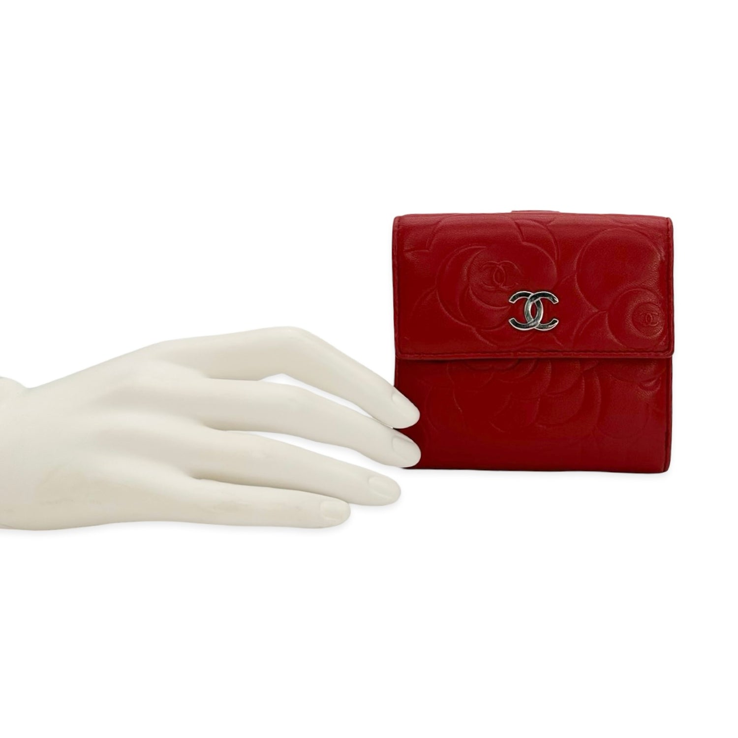 Chanel Camellia Embossed Lambskin Classic Compact Wallet