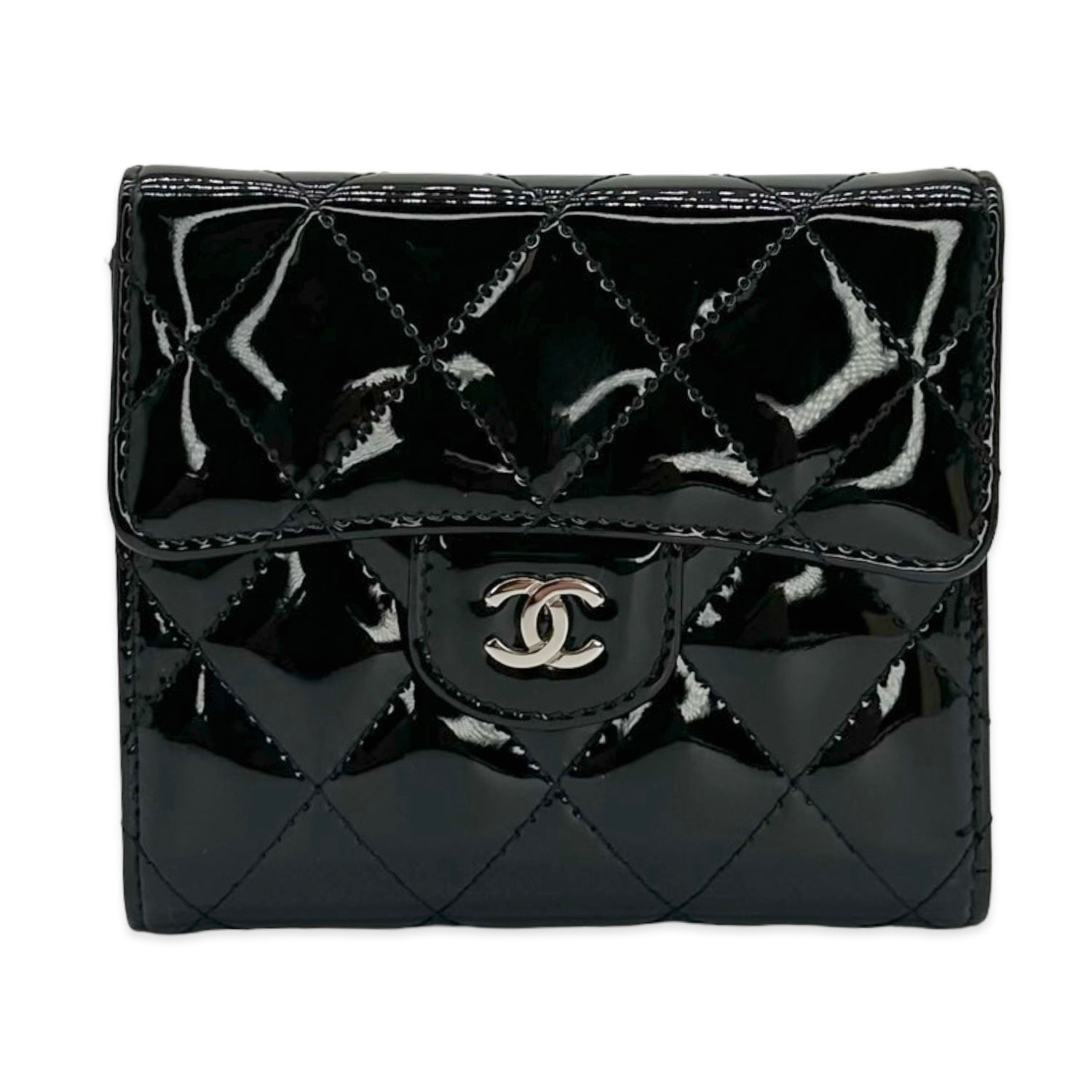 Chanel Quilted Patent Leather Classic Compact Wallet