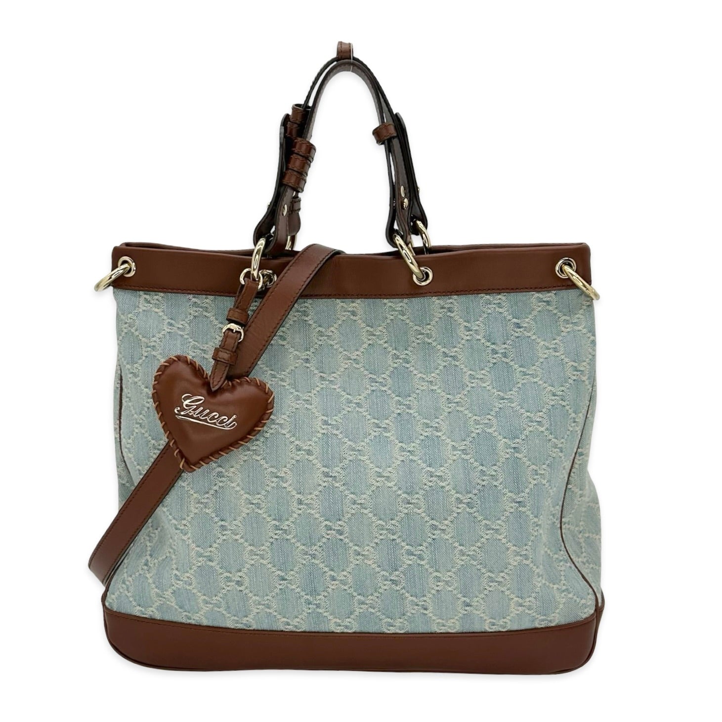 Gucci GG Denim Valentine Convertible Tote