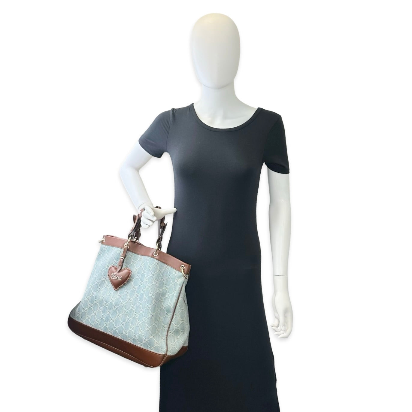 Gucci GG Denim Valentine Convertible Tote