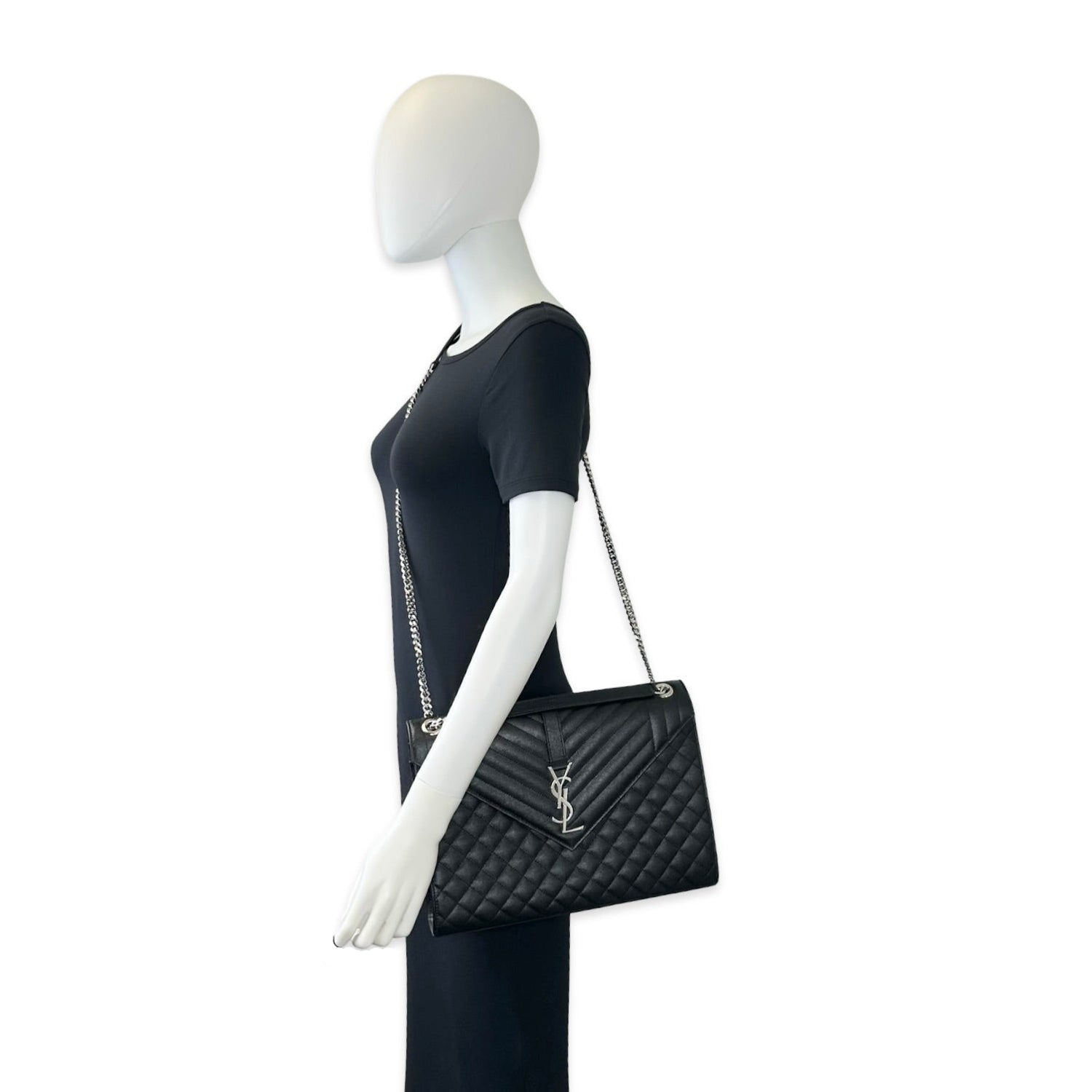 Saint Laurent Quilted Grain de Poudre Triquilt Large Flap Bag