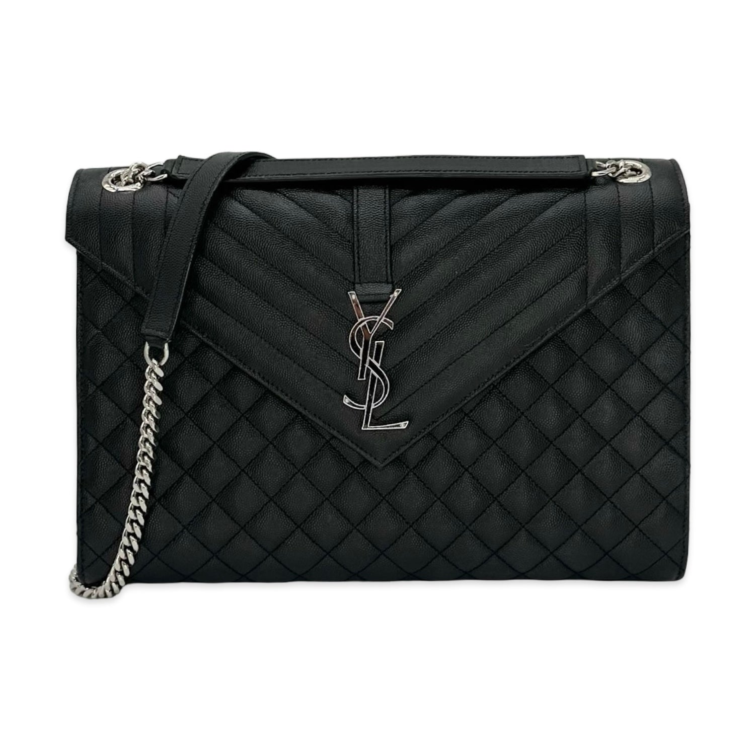 Saint Laurent Quilted Grain de Poudre Triquilt Large Flap Bag